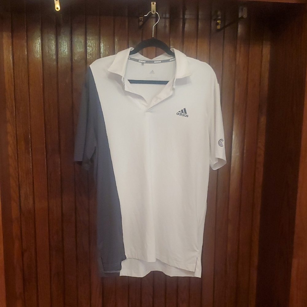 ADIDAS SIZE L Men's Polo Shirt in White and Gray